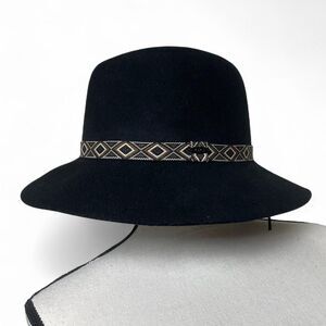 C.C Exclusives 100% Wool Black Wide Brim Fedora Floppy Hat Brown Band Detail